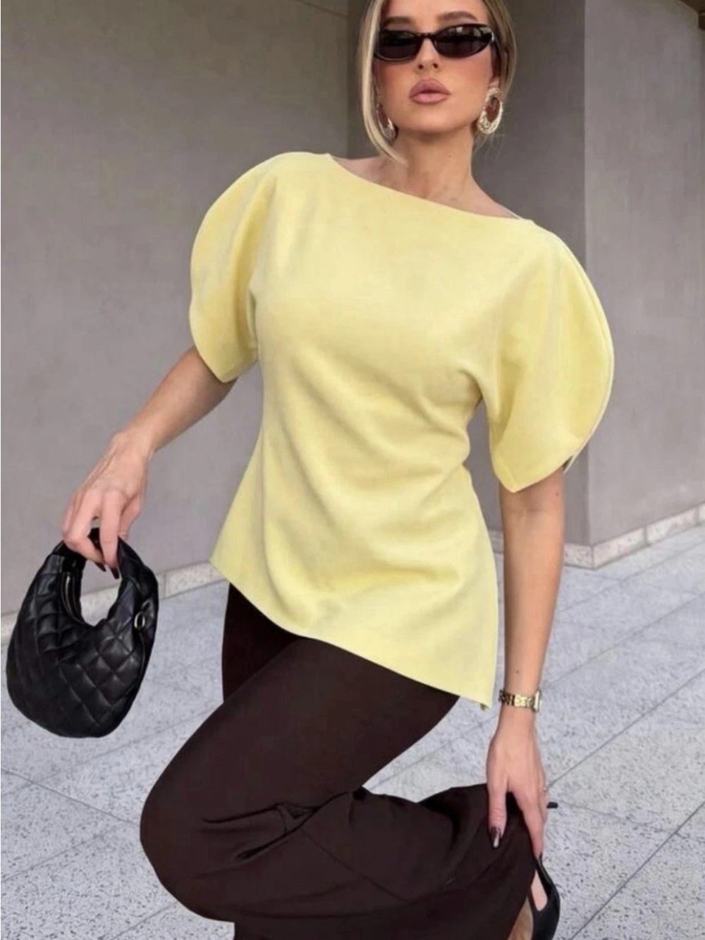 Zara Asymmetric Sculpted Sleeve Top